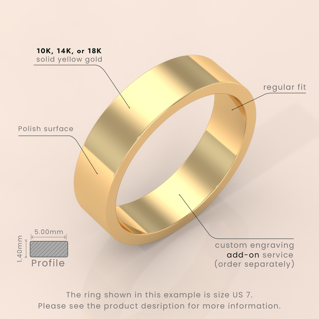 18k Solid Yellow Gold Wedding Band | Flat Matte Classic Ring for Men & Women | Simple Design, Perfect for Weddings