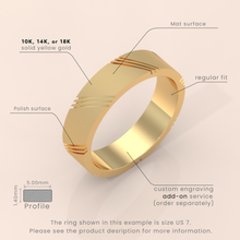 10k 6mm Solid Gold Men's Wedding Band – Modern Ring with Diagonal Details | Stylish Wedding Ring for Him
