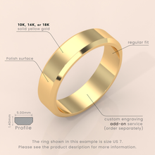 18k Solid Yellow Gold Wedding Band - Beveled-Edge Matte Finish - Classic Simple Wedding Ring for Men & Women