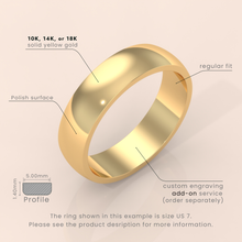 18k Solid Yellow Gold Wedding Band - Polished Comfort Fit Classic Ring for Men & Women - Simple Domed Design