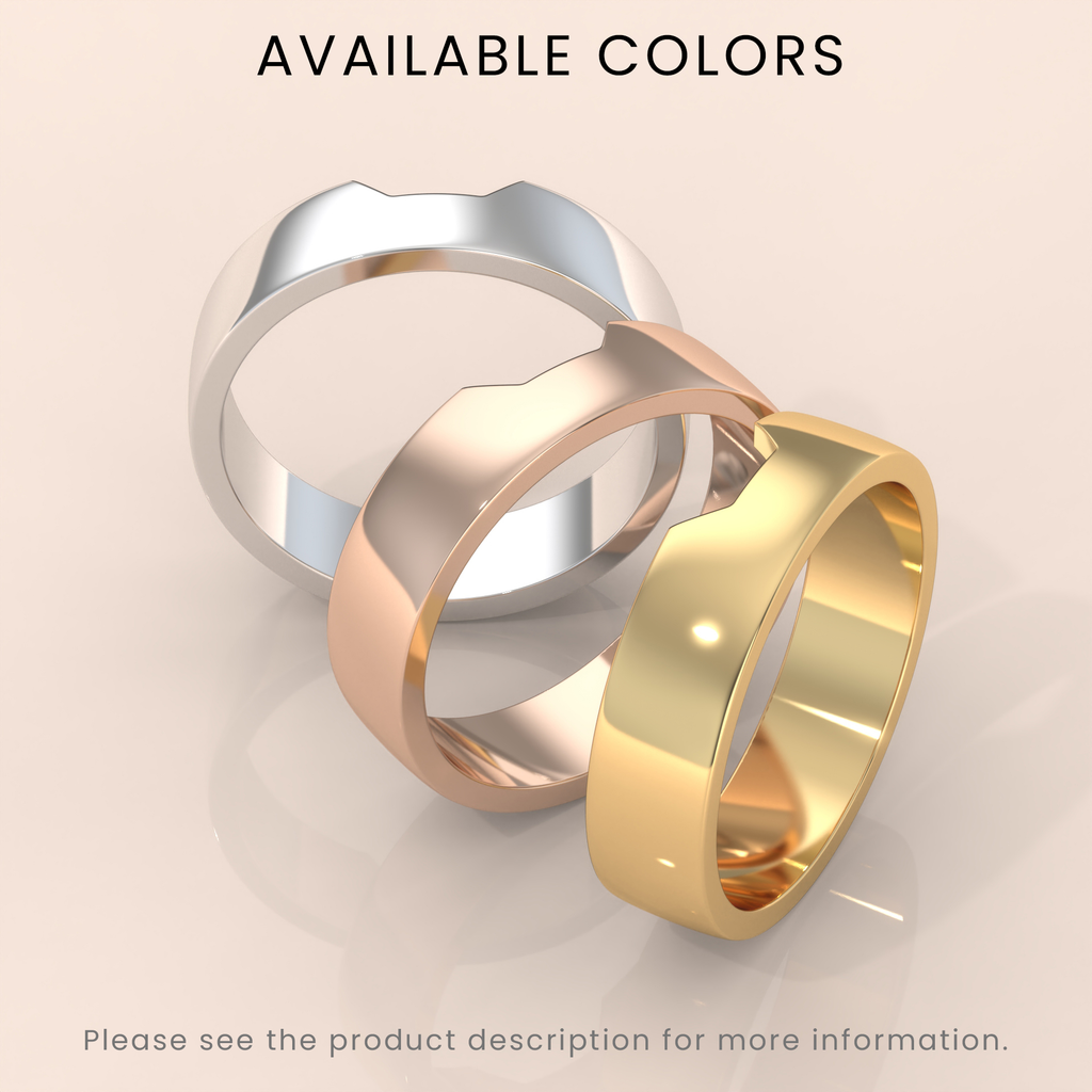 18k 5.5mm Gold Cigar Band Ring – Unique Wide Band with Cut-Out Nesting Design | Perfect Wedding Ring for Him & Her