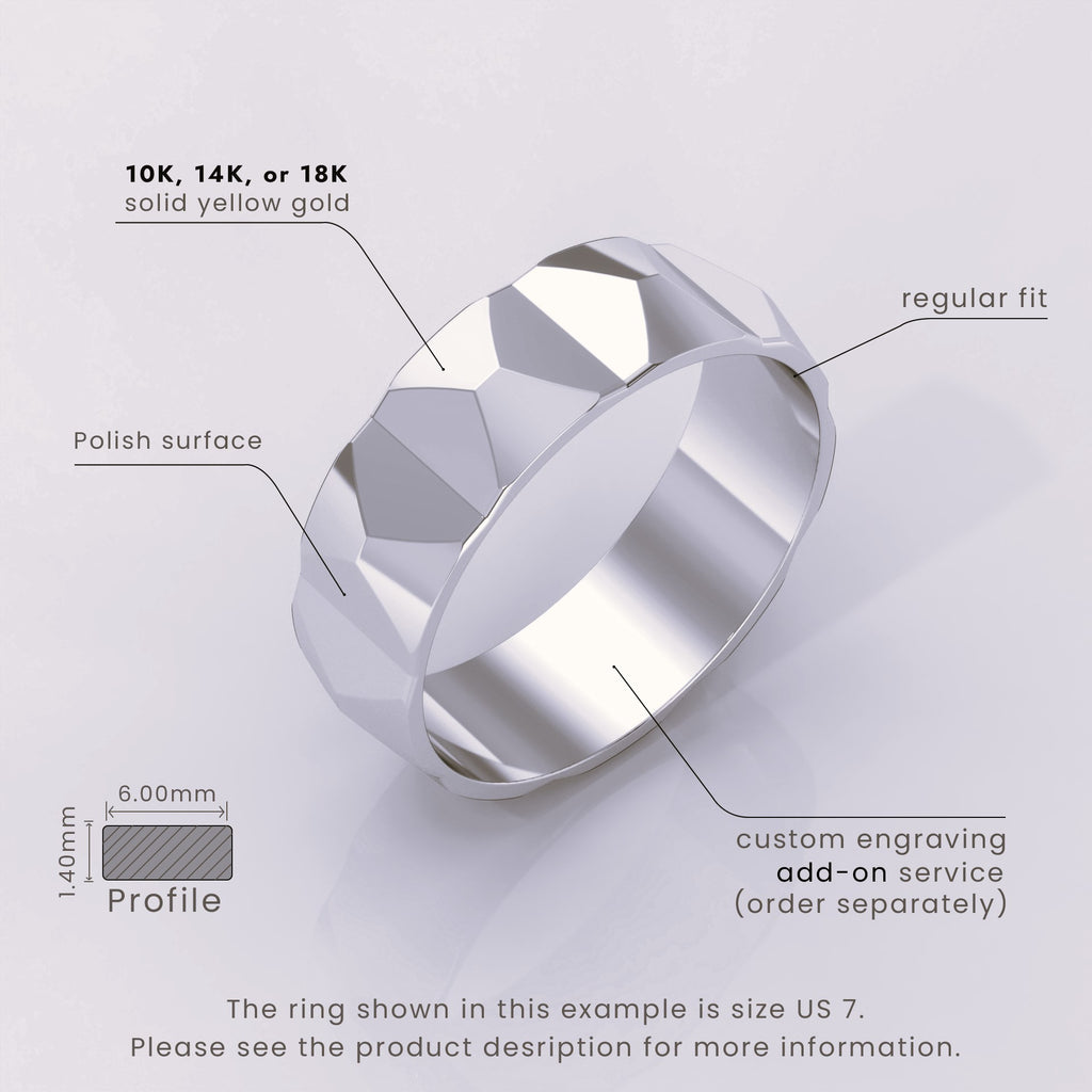 925 Sterling Silver Men's Wedding Band | 6mm Knife Edge Design, Classic Unique Lines, Durable & Timeless Ring