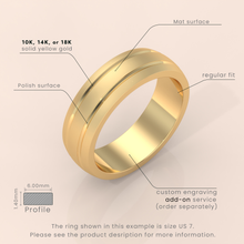 18k 7mm Solid Gold Men's Wedding Band – Matte Brushed Finish with Double Grooved Design | Real Gold Engagement Ring