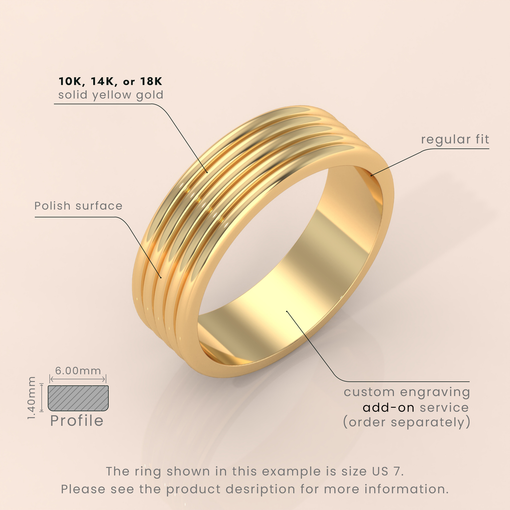 10k Yellow Gold Men’s Wedding Ring – 7.5mm Wide Band with Unique Crafted Design for Your Special Day