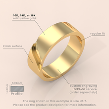 18k 6mm Solid Yellow Gold Infinity Wedding Band – Rustic Men's Ring with Custom Gold Color Options