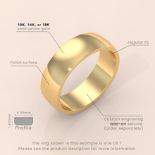 18k Solid Gold Classic Domed Ring – 5mm Women’s Wedding Band in Polished Yellow, White, or Rose Gold – Comfort Fit