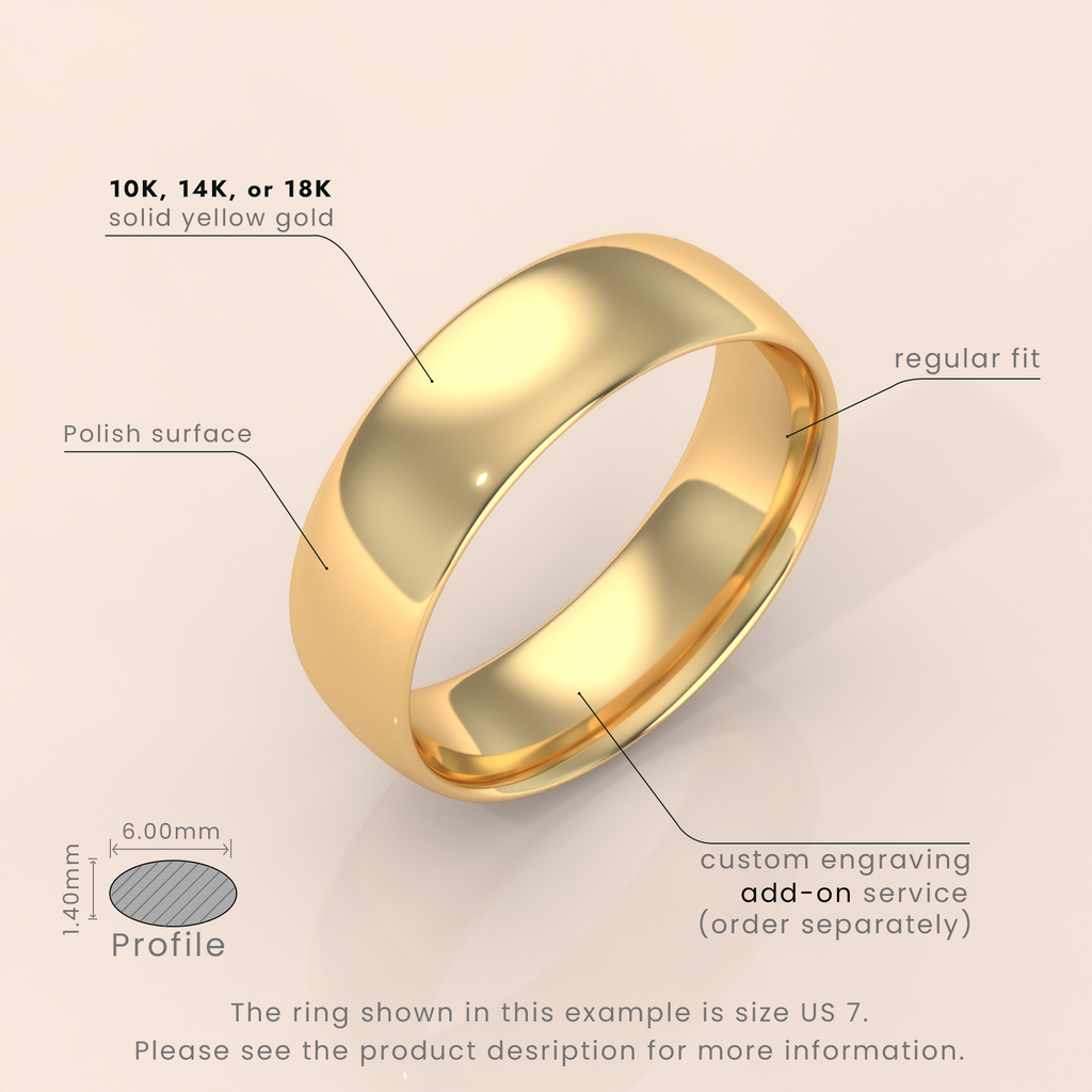 18k Solid Yellow Gold Wedding Band - Polished Comfort Fit Classic Ring for Men & Women - Simple Plain Design