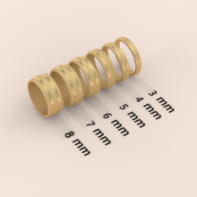 18k Gold Men’s Wedding Band – 7mm Thick Brushed Ring with Grooved Detail – Modern Gold Ring for Him