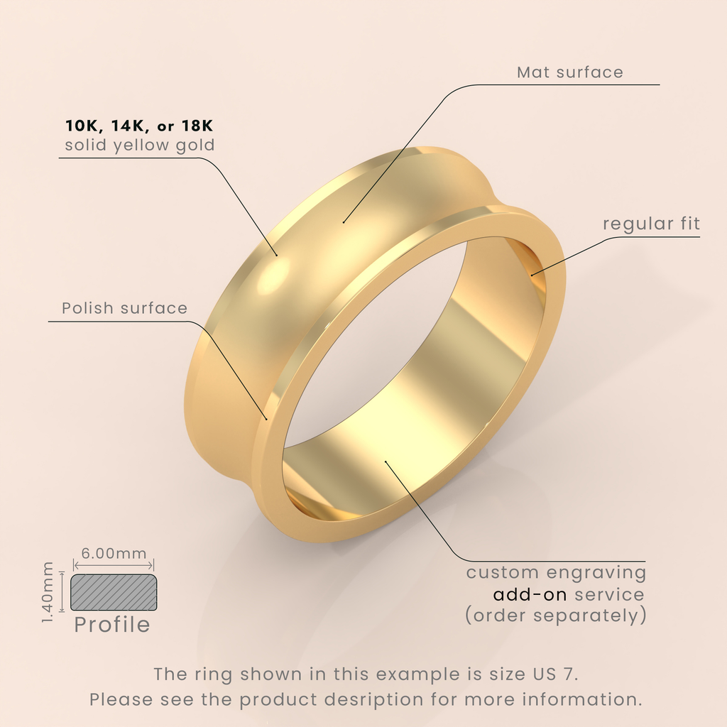 18k Solid Yellow Gold Wedding Band - Beveled-Edge Matte Classic Ring for Men & Women - Simple Plain Wedding Band