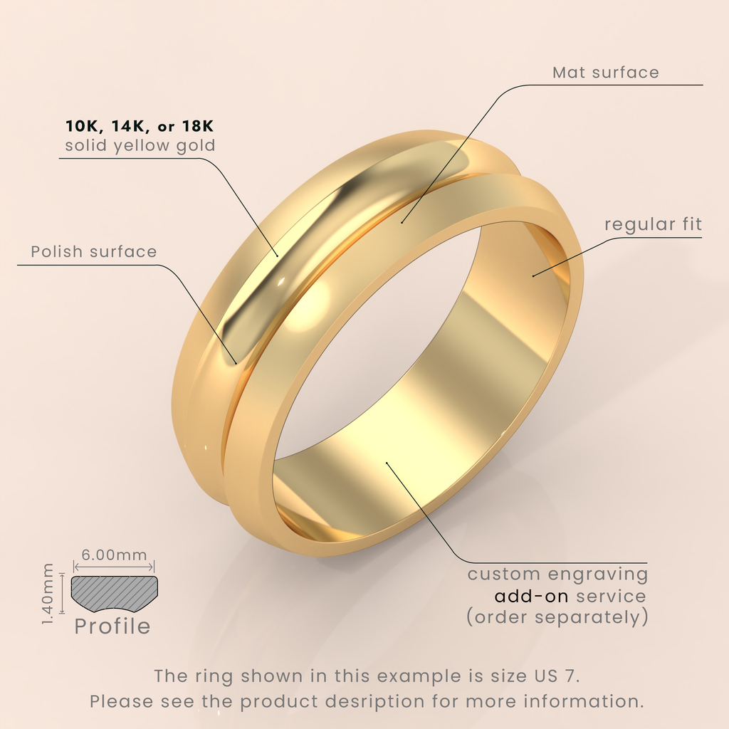 18k Men's Gold Grooved Wedding Ring – Brushed Finish Engagement & Anniversary Band for Him