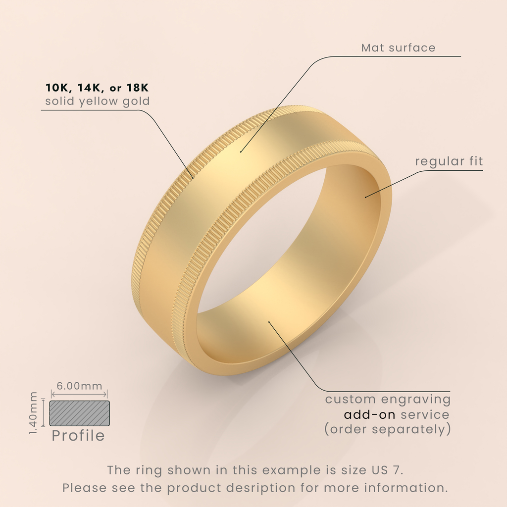 10K Yellow Gold Wedding Band - Ccv Milgrain Ring - Polished Comfort Fit Wedding Band for Men & Women - Classic Gold Band