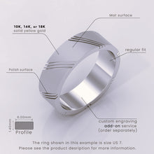 925 Sterling Silver 6mm Men's Wedding Band with Diagonal Details | Modern Silver Wedding Ring for Him