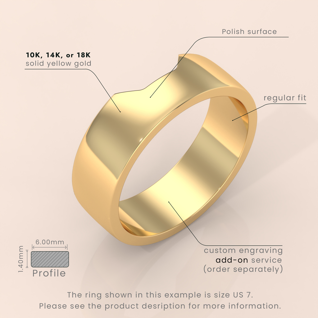 18k 5.5mm Gold Cigar Band Ring – Unique Wide Band with Cut-Out Nesting Design | Perfect Wedding Ring for Him & Her