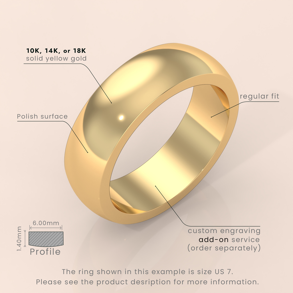 18k Solid Yellow Gold Wedding Band • Polished Comfort Fit Classic Ring for Men & Women • Simple Plain Design