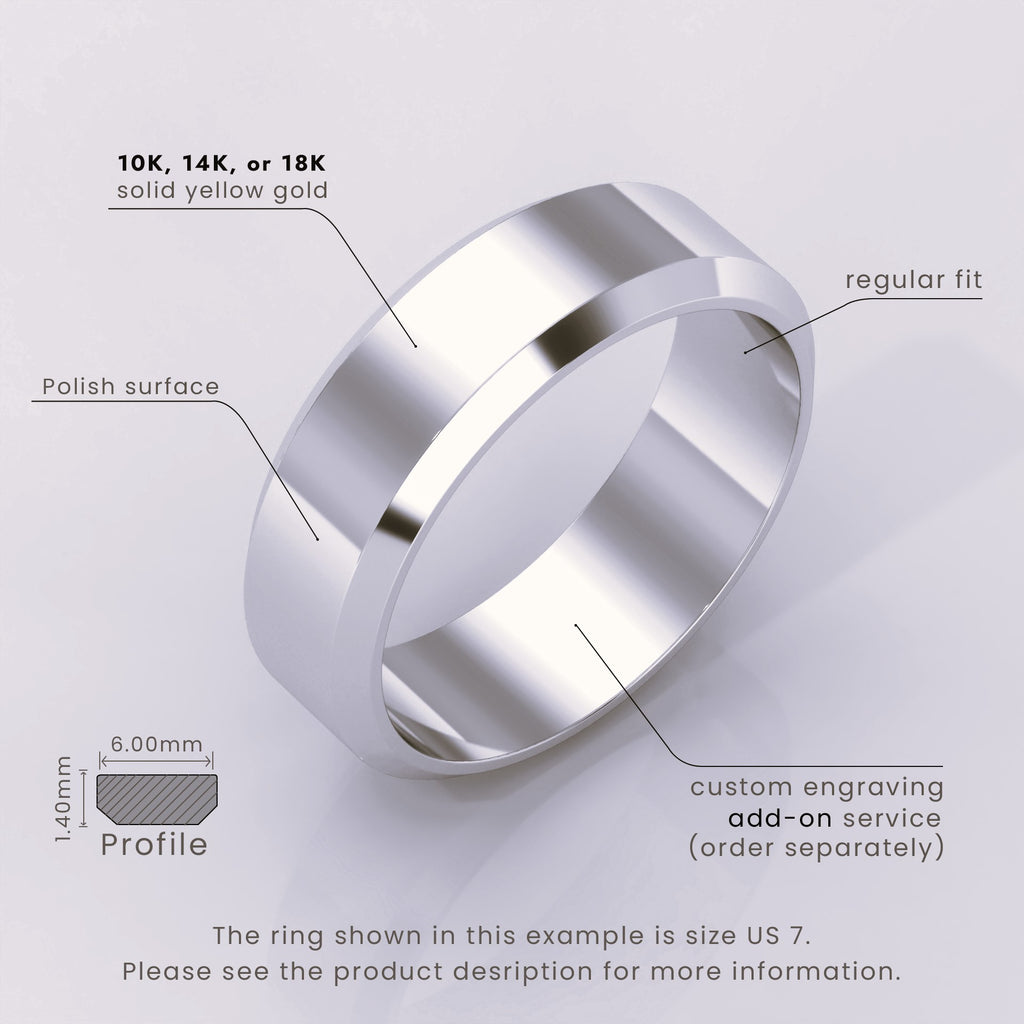 925 Sterling Silver Wedding Band – Beveled-Edge Matte Finish – Classic Simple Ring for Men & Women