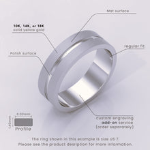 925 Sterling Silver 6mm Men's Wedding Band – Grooved Design, Silver Options in Yellow, White, or Rose – Unique Fancy Accents
