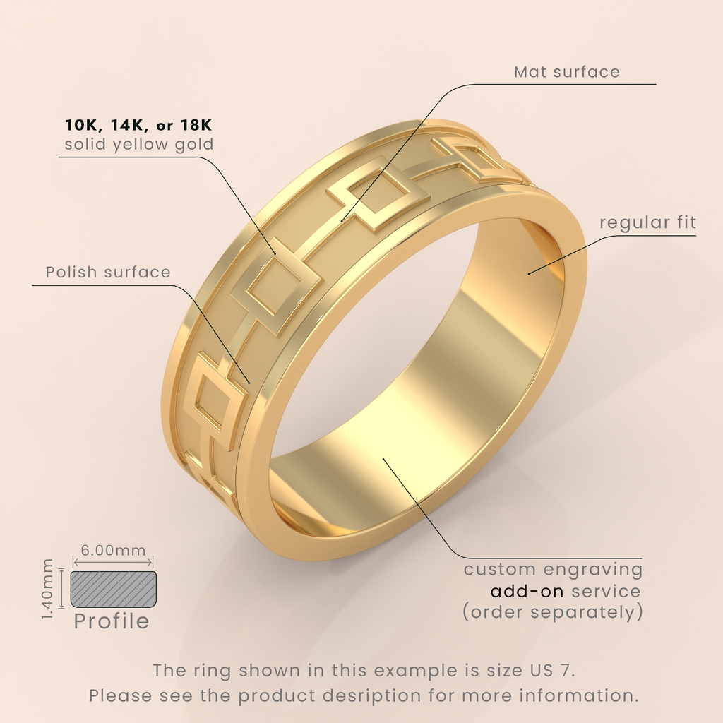 18k Solid Gold Men’s Celtic Wedding Band – 7mm Yellow Gold Ring for Him – Unique Gold Celtic Knot Design
