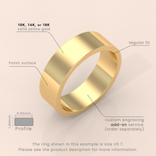 18k Solid Yellow Gold Wedding Band | Flat Matte Classic Ring for Men & Women | Simple Design, Perfect for Weddings