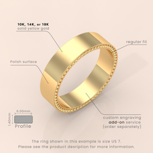 18k Solid Yellow Gold Flat Wedding Band - Polished Comfort Fit Classic Ring for Men & Women - Simple Wedding Band