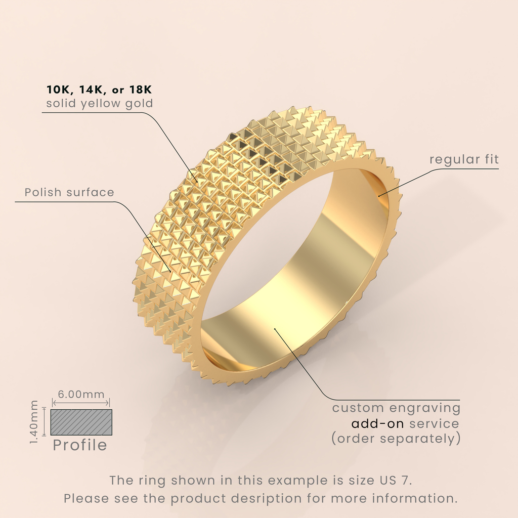 18k Solid Yellow Gold Hammered Wedding Band – Textured Flat Ring for Men & Women | His Hers Couples Ring