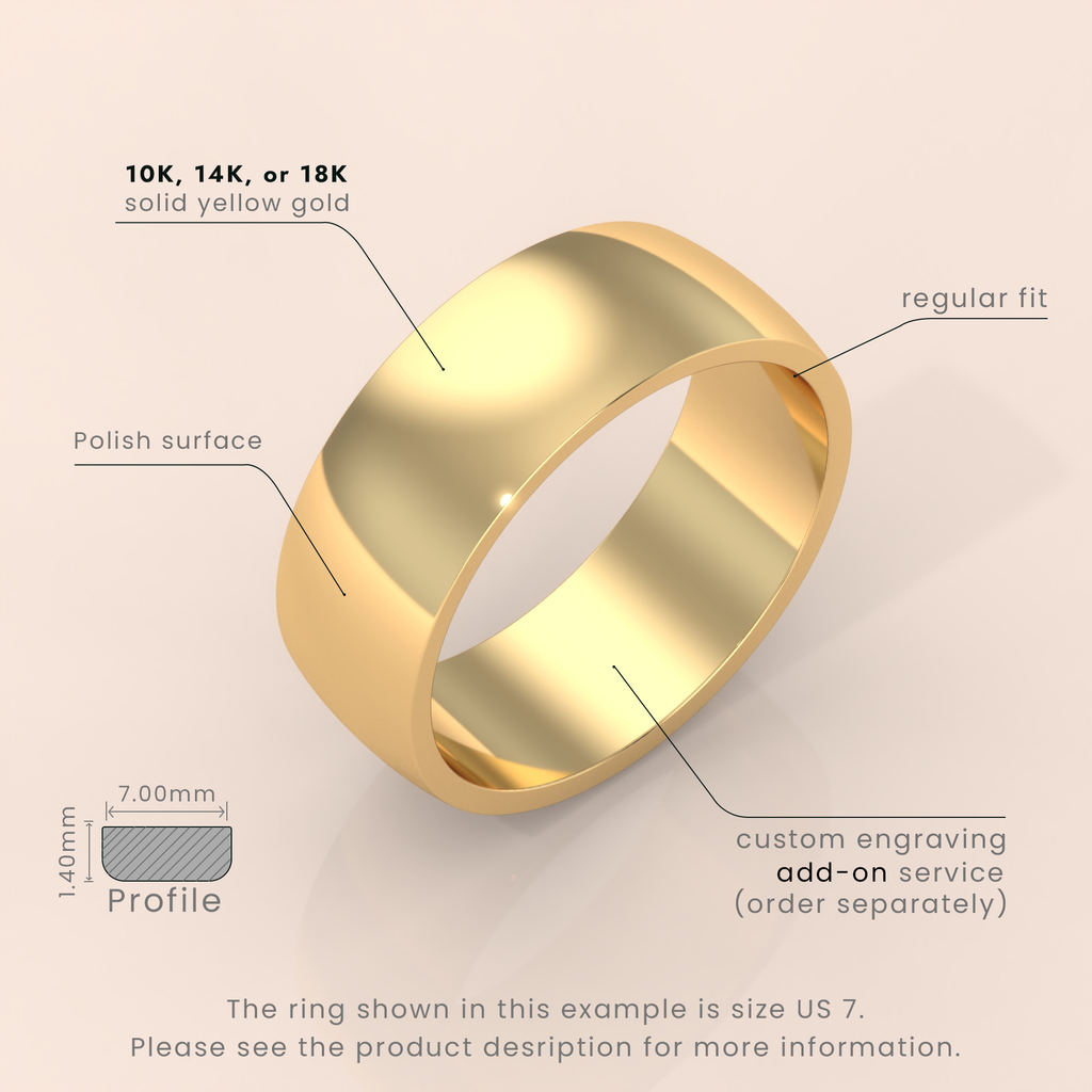 18k Solid Gold Classic Domed Ring – 5mm Women’s Wedding Band in Polished Yellow, White, or Rose Gold – Comfort Fit