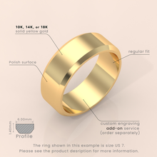 18k Solid Yellow Gold Wedding Band - Beveled Edge Matte Classic Ring for Men & Women - Simple Plain Wedding Band