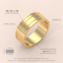 10kt Yellow Gold 6mm Mens Wedding Band Sharp Double Grooves, Classic Solid 14kt Yellow Gold Wedding Ring, Mens Wedding Anniversary Ring