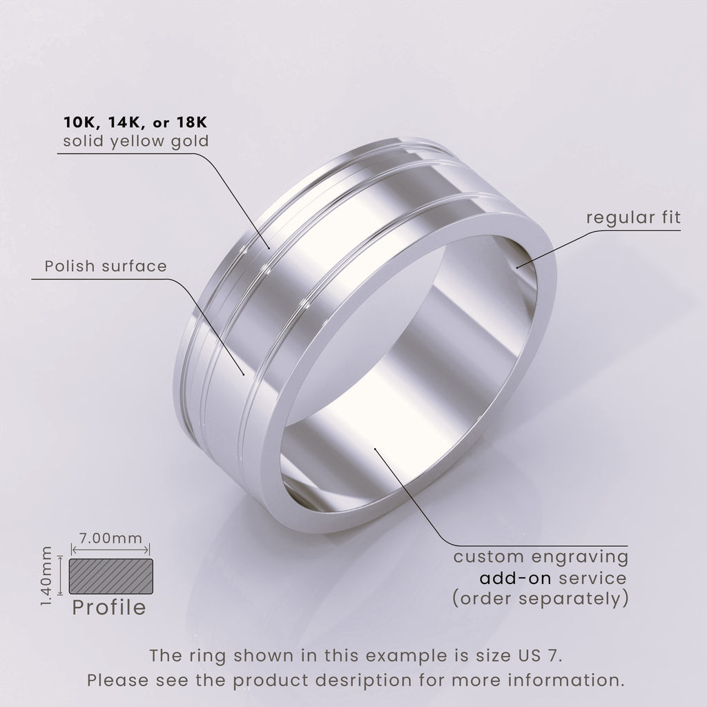 925 Sterling Silver 6mm Men's Wedding Band – Sharp Double Grooves, Classic Solid Silver Wedding Ring, Men's Wedding Anniversary Ring