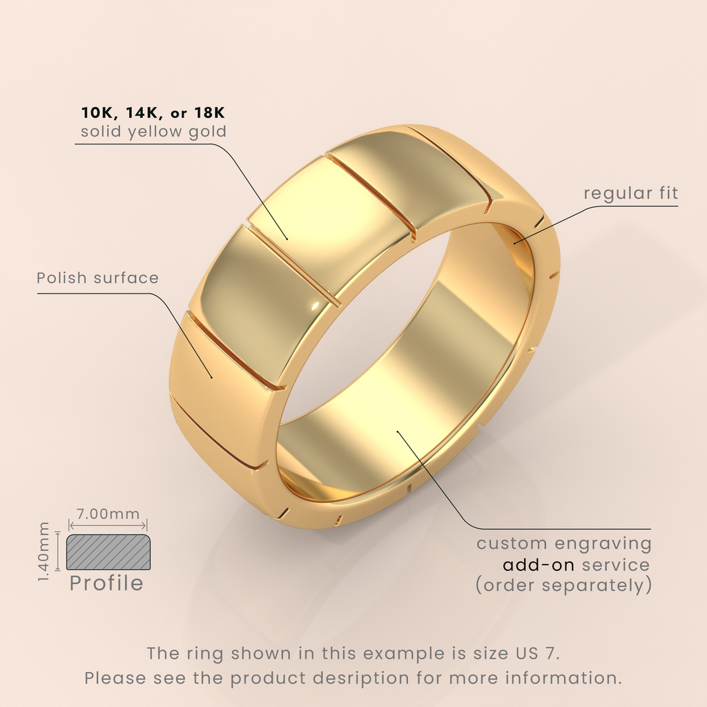 18K Gold Wedding Band, 6mm Brushed Shiny Beveled Flat Ring in White, Yellow or Rose Gold, Perfect for Him & Her