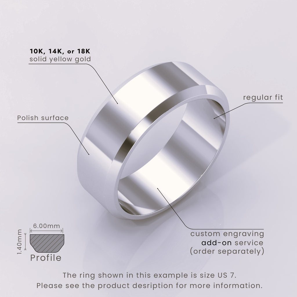 925 Sterling Silver Wedding Band – Beveled Edge Matte Classic Ring for Men & Women – Simple Plain Silver Wedding Band