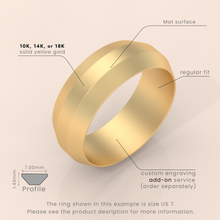 10kt Yellow Gold Men's Wedding Band, 6mm Brushed Solid Gold Ring, Classic Beveled Edge Design