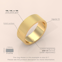 14k Solid Gold Men’s Wedding Band – 7mm Mid-Beveled Ring with Accented Details – Classic Gold Band for Him