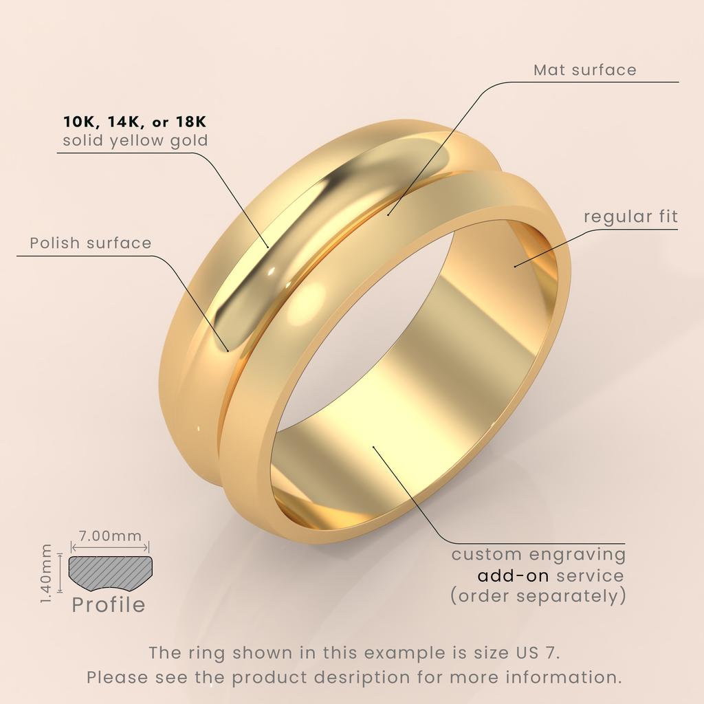 18k Men's Gold Grooved Wedding Ring – Brushed Finish Engagement & Anniversary Band for Him