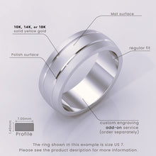 925 Sterling Silver 7mm Men's Wedding Band | Matte Brushed Finish & Double Grooved Design | Real Silver Engagement Ring