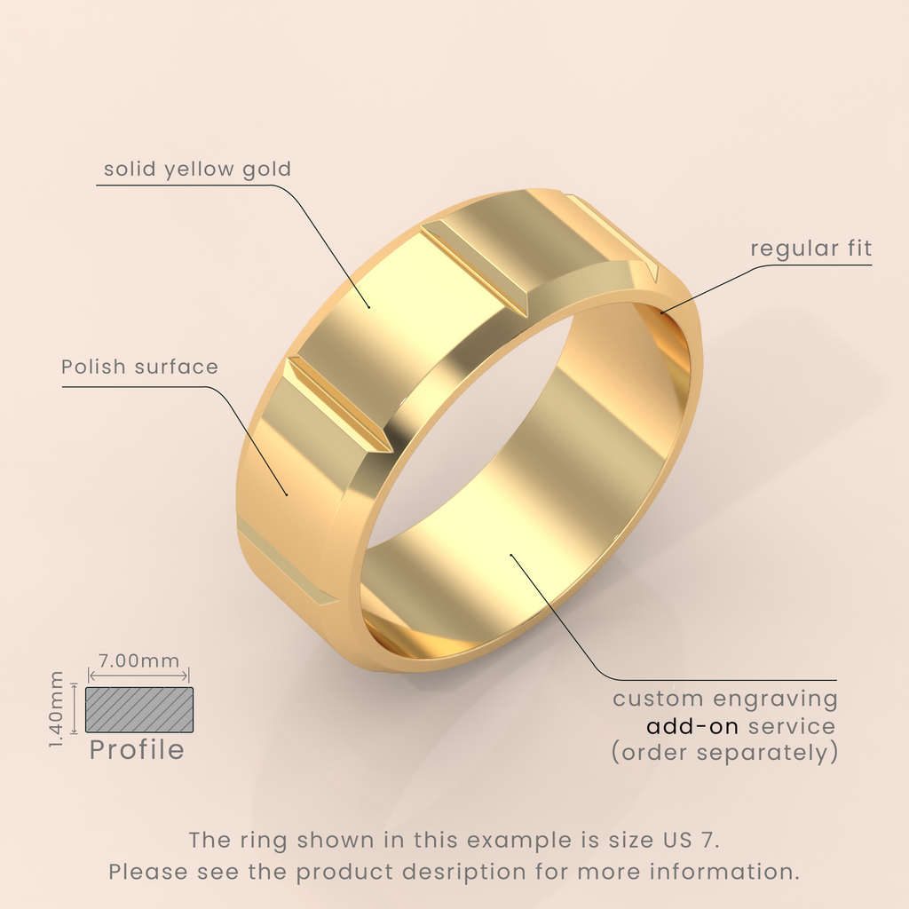 18kt Yellow Gold Wedding Band, 6mm Brushed Men's Ring, Classic Beveled Edge, Simple & Elegant Wedding Band for Him