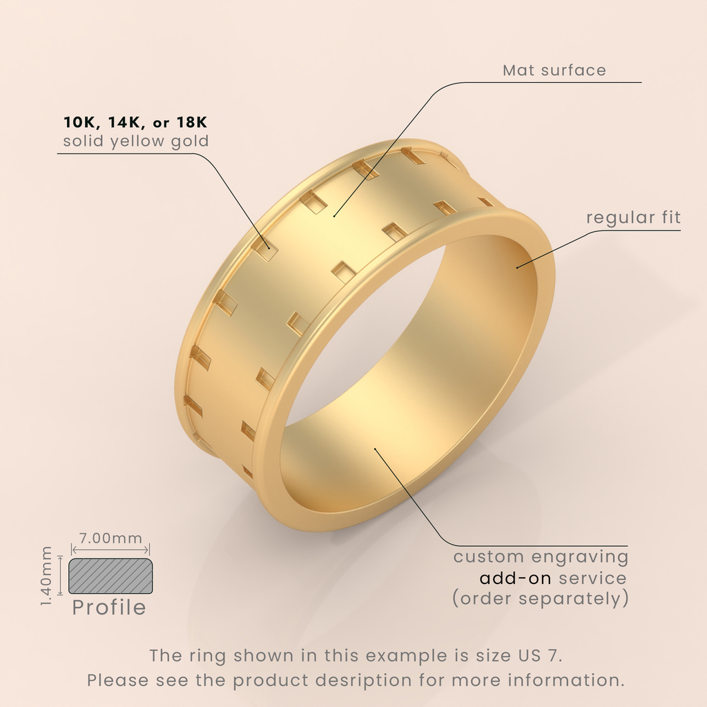 18k Solid Yellow Gold Flat Milgrain Wedding Band – 3mm Classic Comfort Fit Ring for Men & Women – Custom Engraving Available