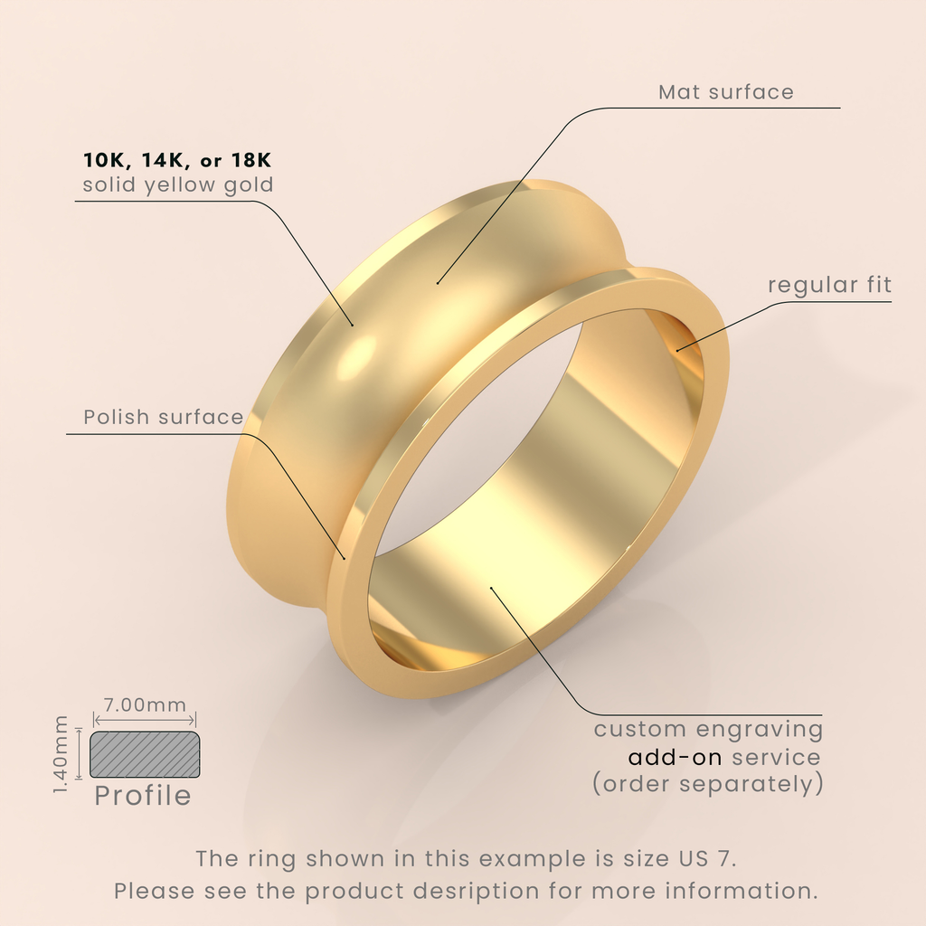 18k Solid Yellow Gold Wedding Band - Beveled-Edge Matte Classic Ring for Men & Women - Simple Plain Wedding Band