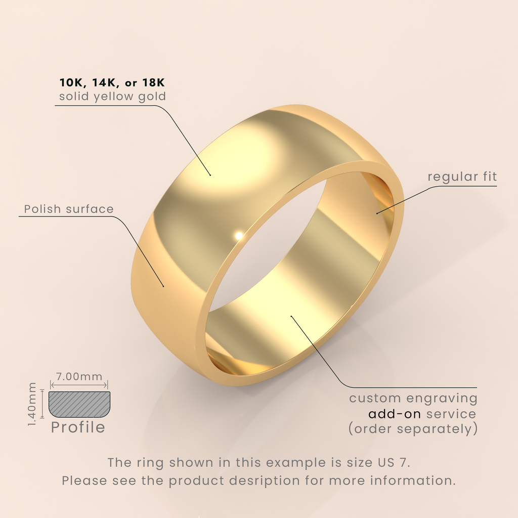 18k Solid Yellow Gold Wedding Band - Polished Comfort Fit Classic Ring for Men & Women - Simple Domed Design