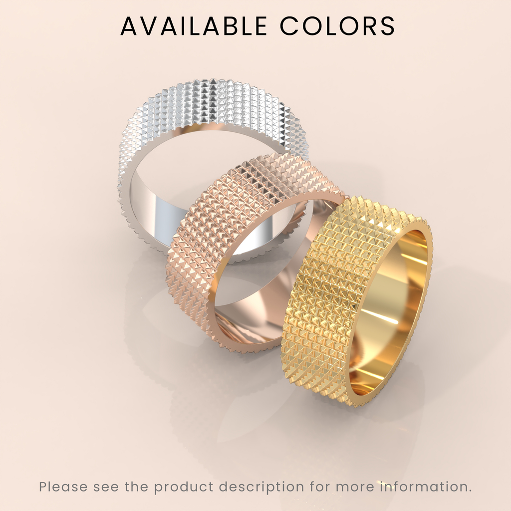 18k Solid Yellow Gold Hammered Wedding Band – Textured Flat Ring for Men & Women | His Hers Couples Ring