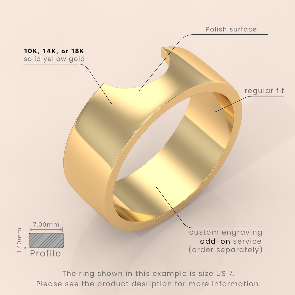 18k U-Shape Curved Wedding Band – Minimalist Thick Gold Ring | Stacking Matching Band & Notched Statement Ring