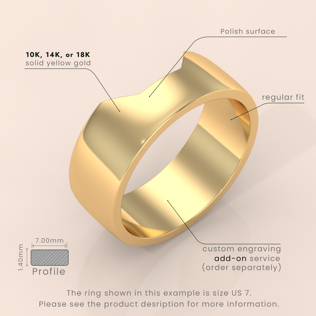 18k 5.5mm Gold Cigar Band Ring – Unique Wide Band with Cut-Out Nesting Design | Perfect Wedding Ring for Him & Her