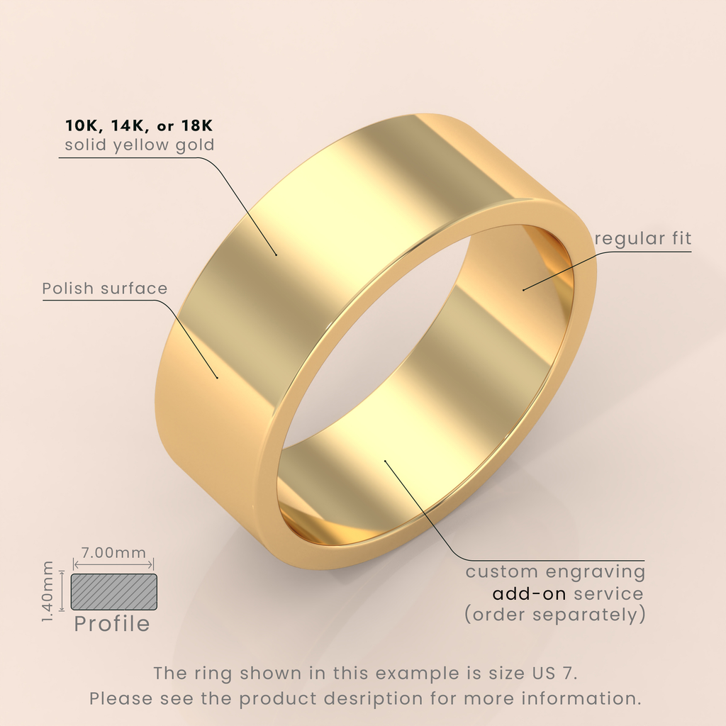 18k Solid Yellow Gold Flat Wedding Band - Matte Finish Classic Ring for Men & Women - Simple Plain Wedding Band