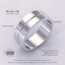 925 Sterling Silver 6mm Grooved Block Men's Wedding Band – Modern & Simple Design Silver Ring