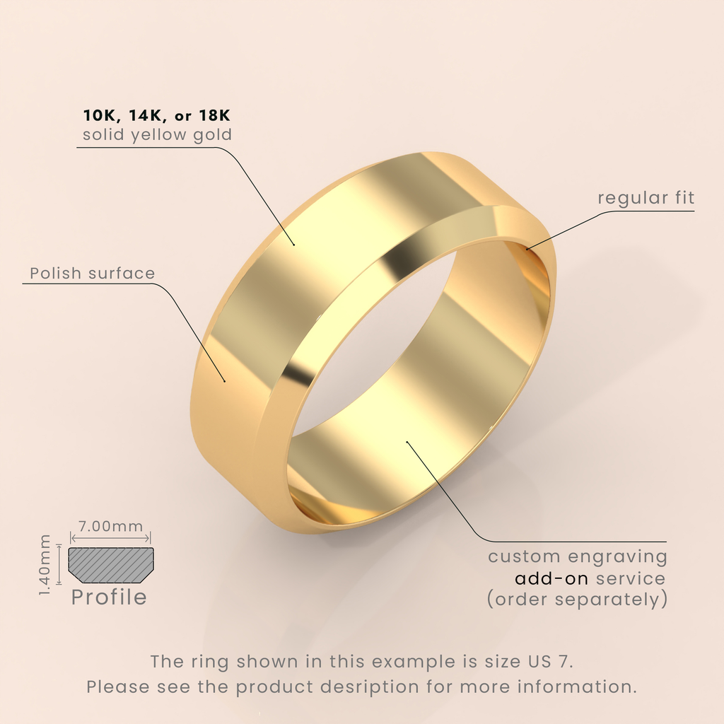 18k Solid Yellow Gold Wedding Band - Beveled-Edge Matte Finish - Classic Simple Wedding Ring for Men & Women