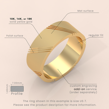 18k 6mm Solid Gold Men's Wedding Band – Modern Ring with Diagonal Details | Stylish Wedding Ring for Him