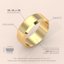 14k Solid Yellow Gold Wedding Band - Beveled-Edge Matte Finish - Classic Simple Wedding Ring for Men & Women