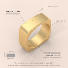 18kt Yellow Gold Mens Wedding Band | 6mm Brushed Square Ring | Comfortable Euro Shank Design for Men