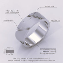 925 Sterling Silver 6mm Men's Wedding Band with Diagonal Details | Modern Silver Wedding Ring for Him