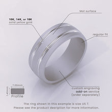 925 Sterling Silver 7mm Brushed Men's Wedding Band – Grooved Modern Style Ring for Him