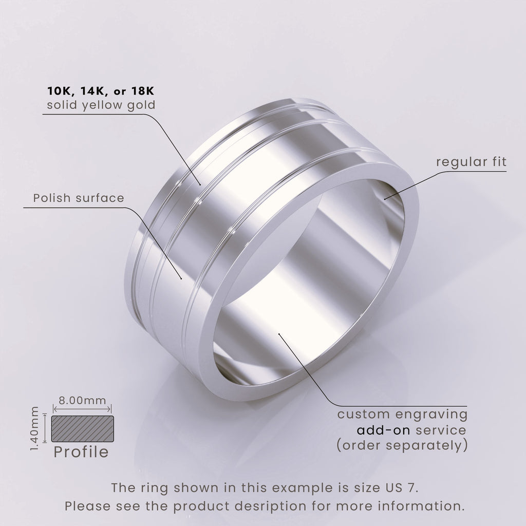 925 Sterling Silver 6mm Men's Wedding Band – Sharp Double Grooves, Classic Solid Silver Wedding Ring, Men's Wedding Anniversary Ring